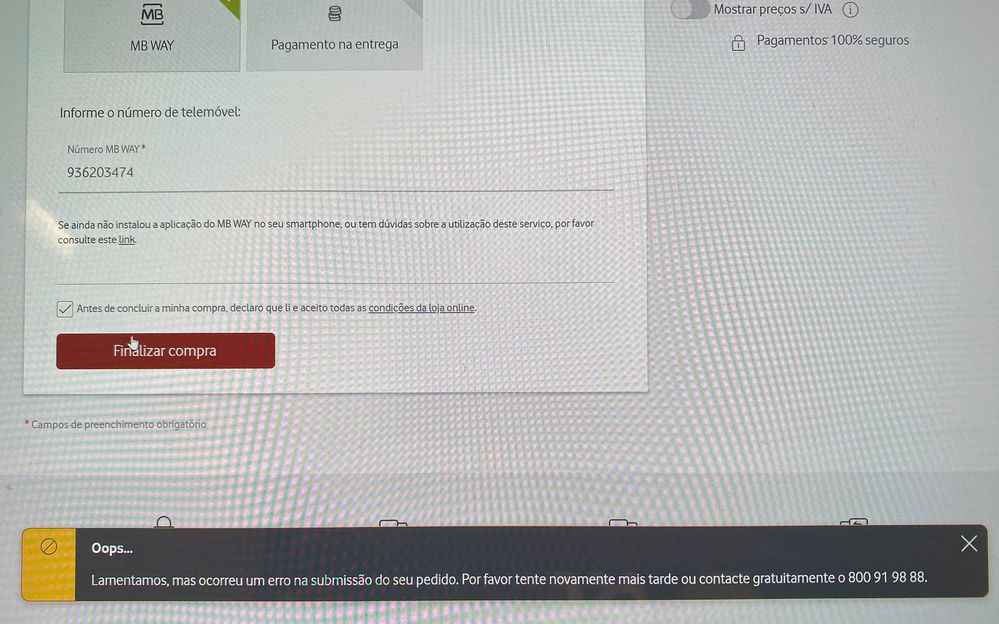 erro ao pagar por mbway