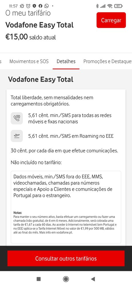 Tarifário que associaram ao meu número